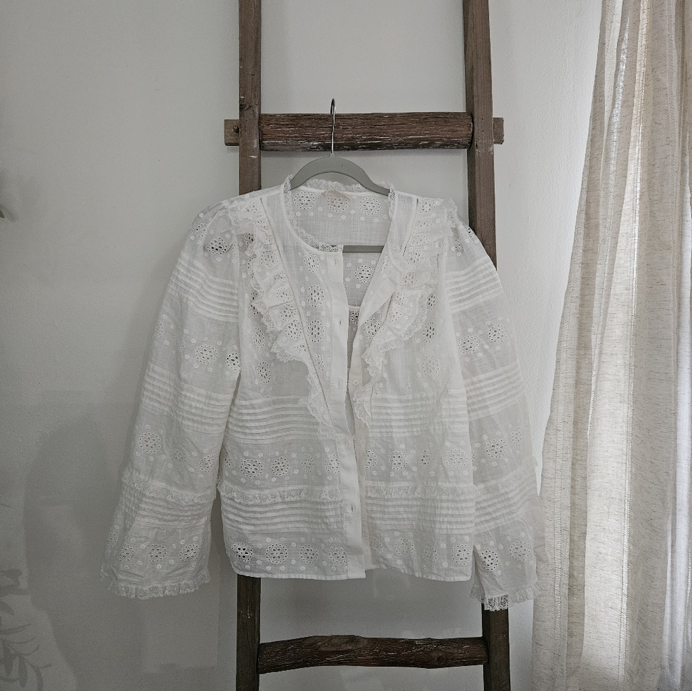 Sezane White Lace Blouse